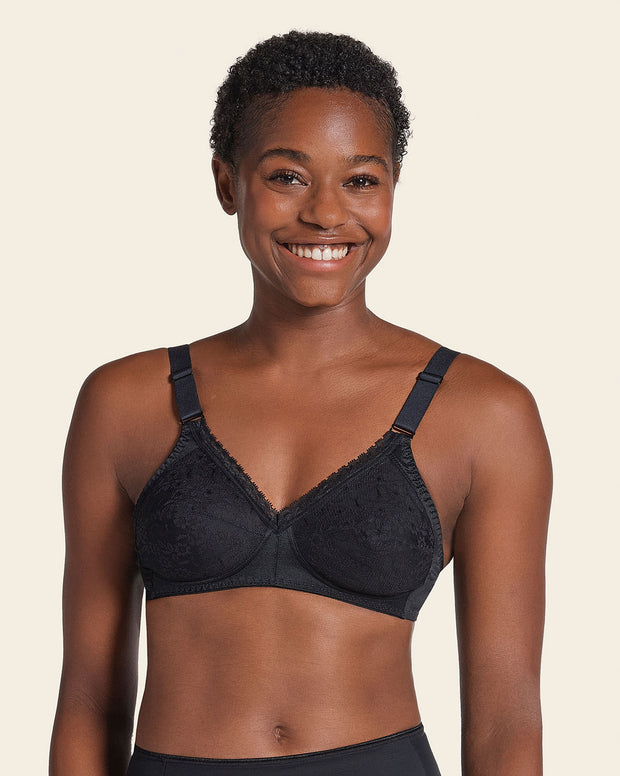 Extra coverage support wireless bra with lace cups