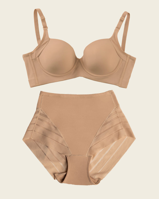 High Profile Bra + Stripe Undetectable Culotte en Marron Moyen