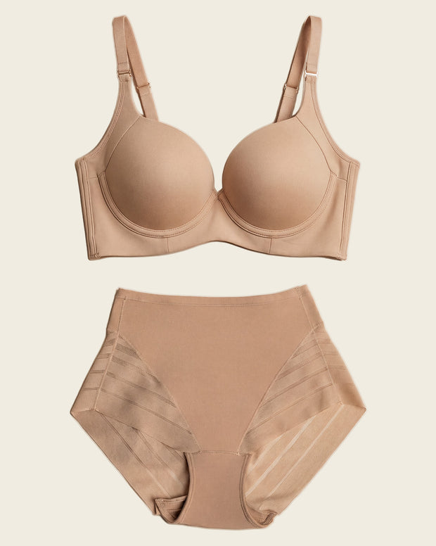High Profile Bra + Stripe Undetectable Culotte en Marron Moyen
