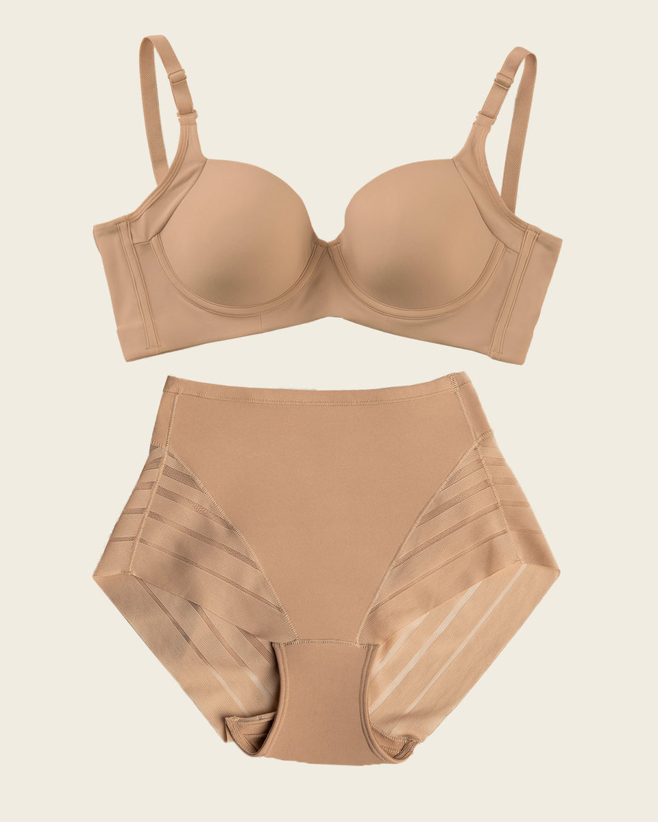 High Profile Bra + Stripe Undetectable Panty in Golden Beige