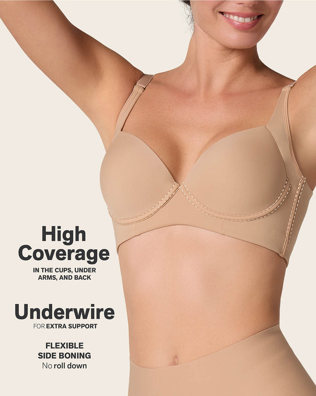 High profile back smoothing bra with soft full coverage cups