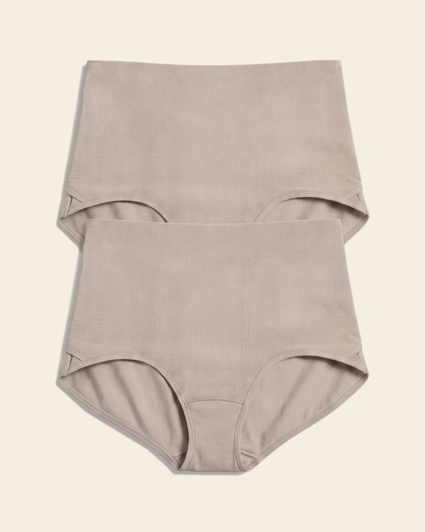 Firm compression postpartum panty with adjustable belly wrap