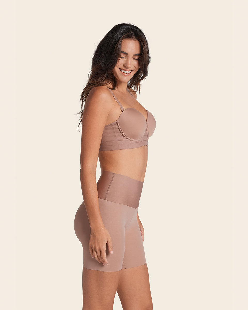 Stay-in-place seamless slip short