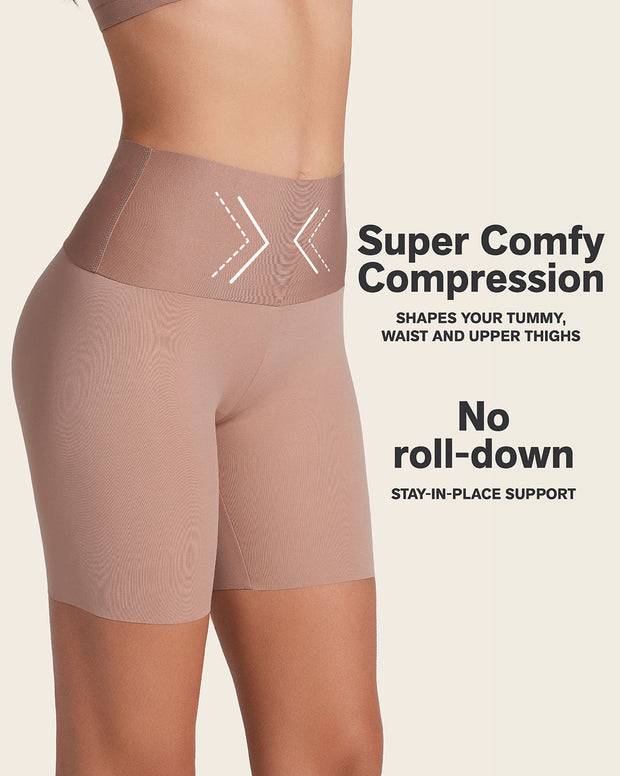 Stay-in-place seamless slip short