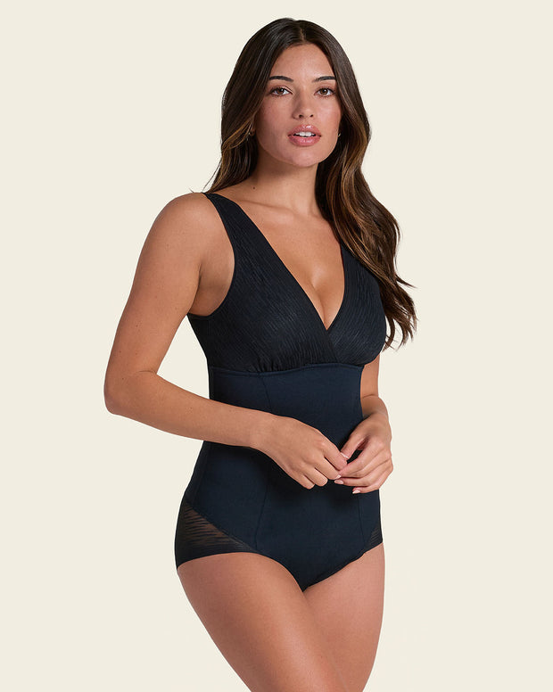 Sheer stripe detail sculpting bodysuit