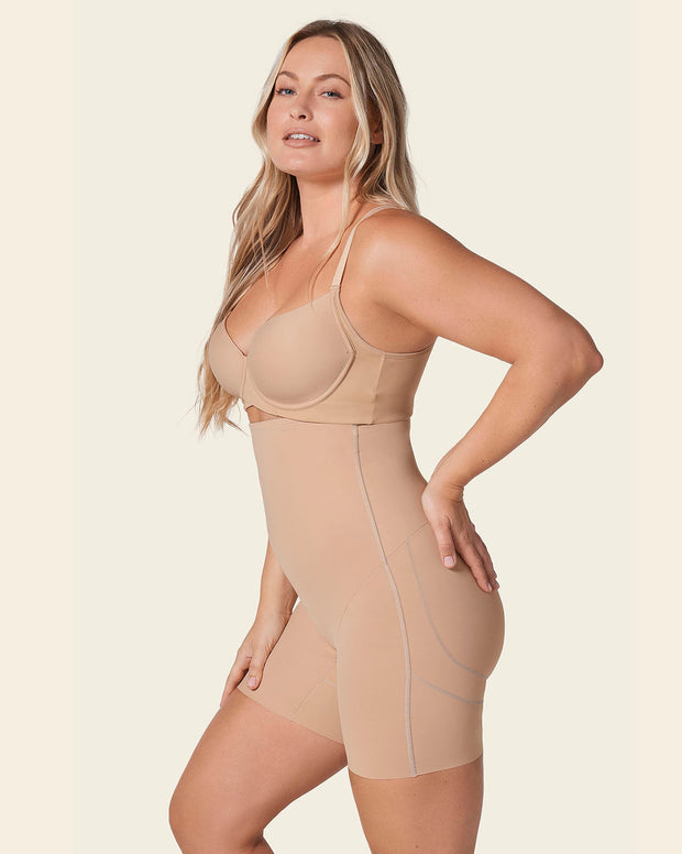 Strapless sculpting step-in body shaper with short bottom