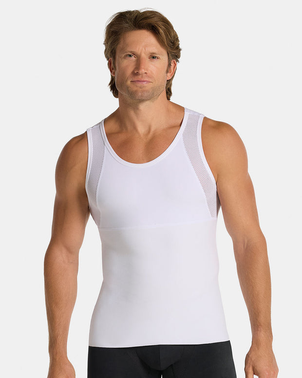 Stretch Cotton Moderate Compression Shaper Tank with Mesh Cutouts