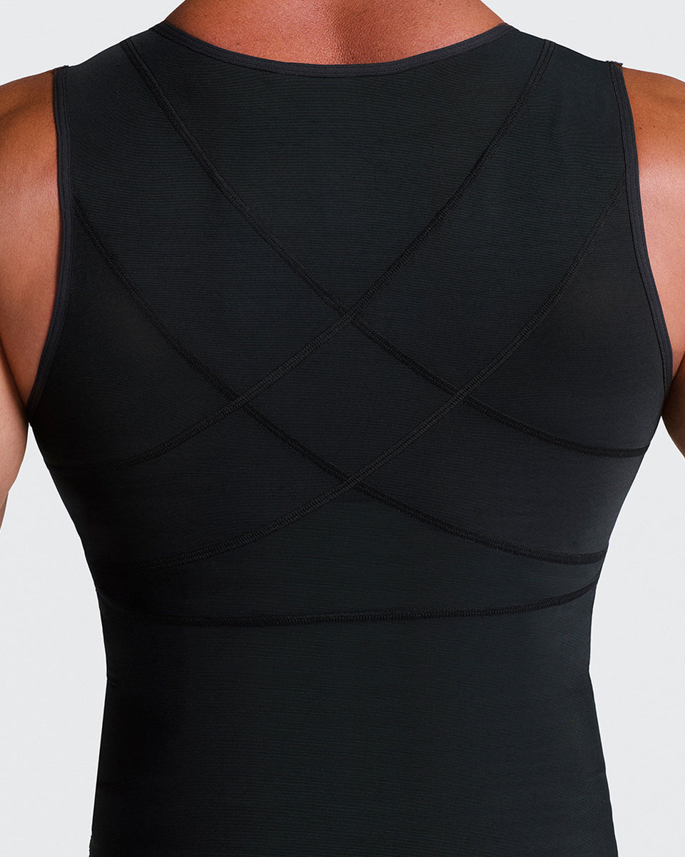 Compression vest with double layer of fabric on abdomen and back