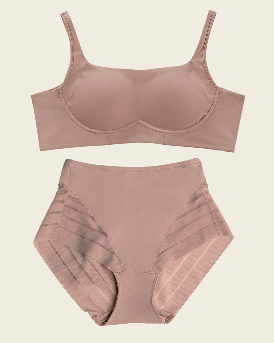 Everyday Bra + Stripe Undetectable Shaper Panty en Bois De Rose