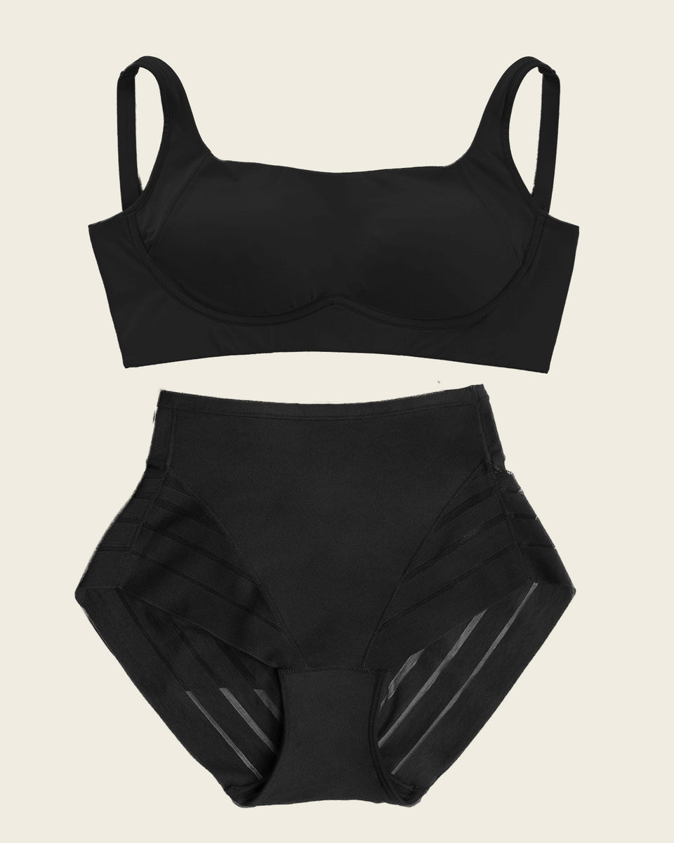Everyday Bra + Stripe Undetectable Shaper Panty en Noir