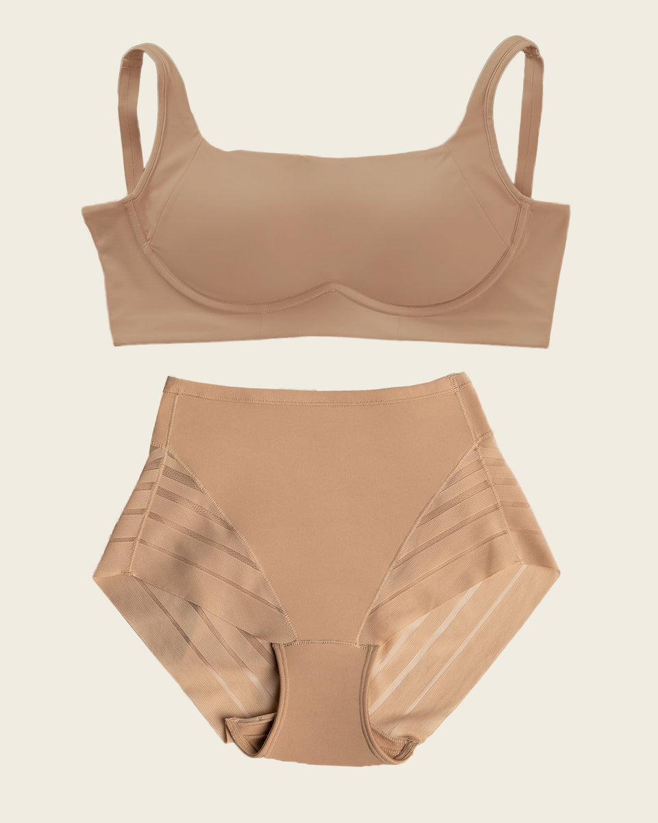 Everyday Bra + Stripe Undetectable Shaper Panty in Golden Beige