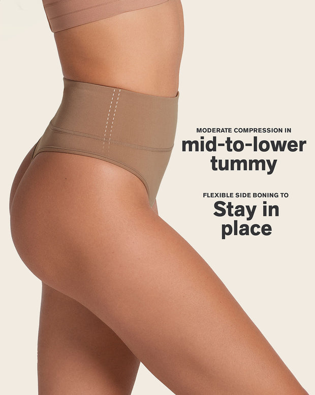 High-waisted seamless moderate shaper thong panty