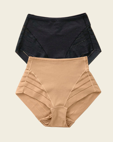 2-Pack Stripe Undetectable Lace Classic Shaper Panties#color_s03-black-golden-beige