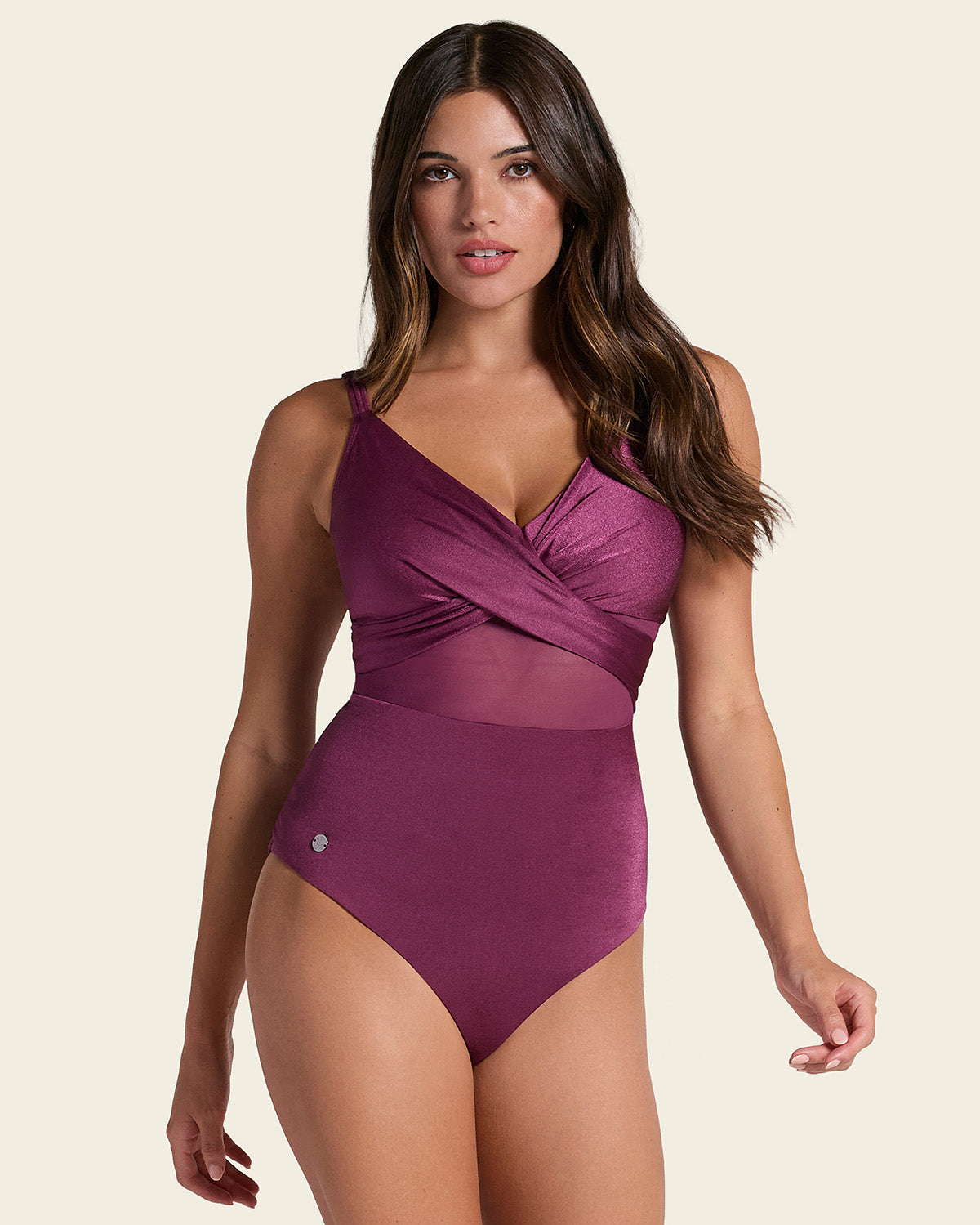 One Piece Swimsuit with Criss Cross Neckline and Tulle | Leonisa