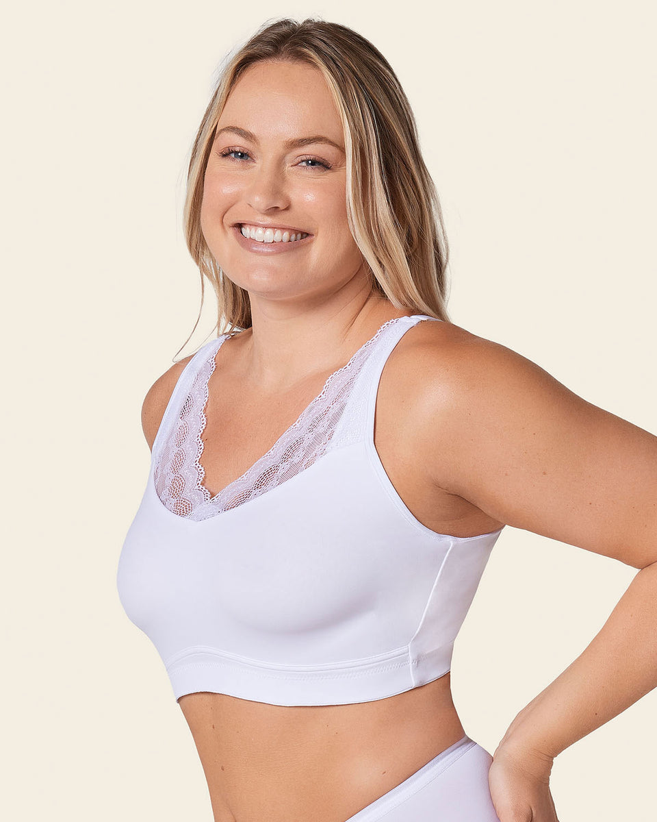 Mastectomy pocketed lace trim wireless bra
