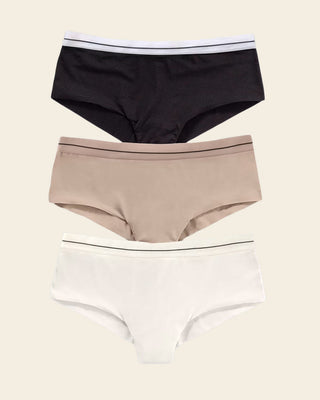 3-Pack Contrast Waistband Soft Cheeky Panties#color_s12-ivory-black-nude