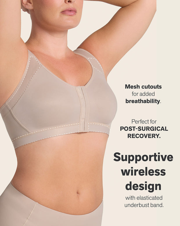 Stage 1 post-surgical wireless bra with front closure