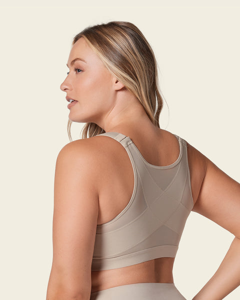 3 Large B Cup Slip Over Sports Bras with Front Clip Support Beige Wireless