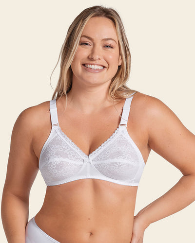 Extra coverage support wireless bra with lace cups#color_000-white