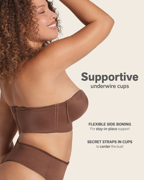  Womens Strapless Bra Unlined Underwire Minimizer Plus Size  Support Brown Hibiscus 36G