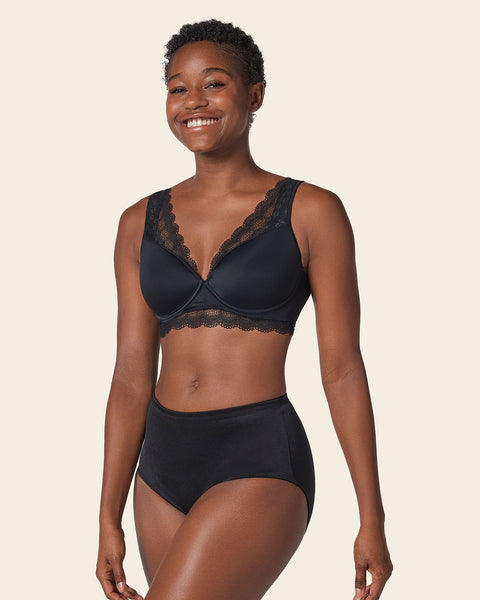 Deep coverage bra: soft lightly-lined lace underwire bra#color_700-black