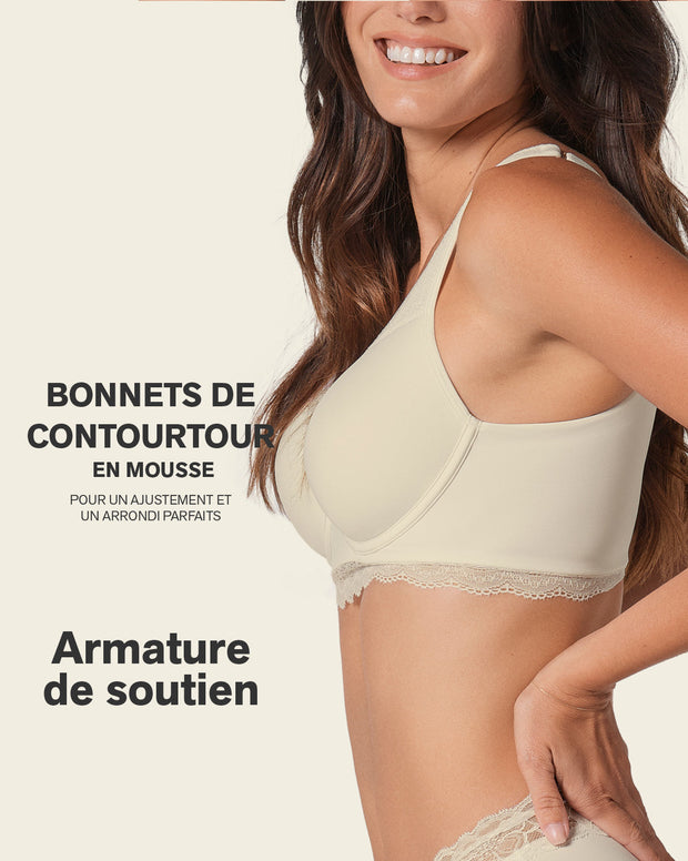 Deep coverage bra: soft lightly-lined lace underwire bra