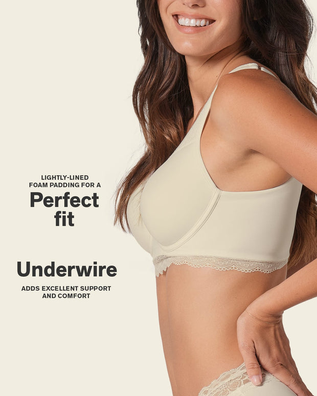 Deep coverage bra: soft lightly-lined lace underwire bra