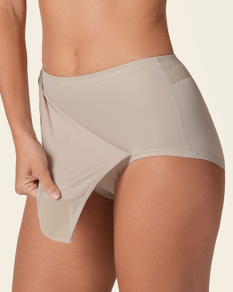 Firm compression postpartum panty with adjustable belly wrap#color_802-nude