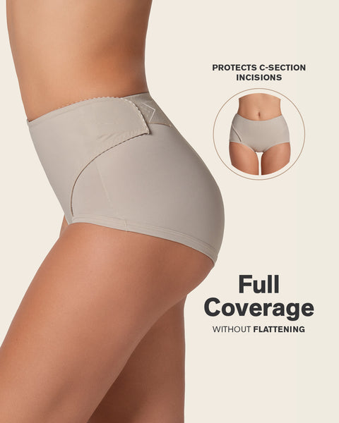 Firm compression postpartum panty with adjustable belly wrap#color_802-nude