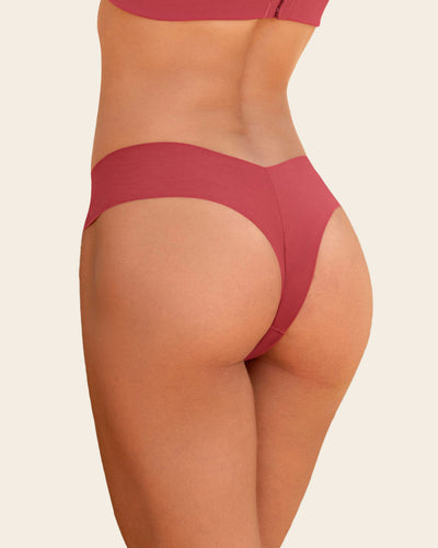 No Ride-Up Seamless Thong Panty#color_391-coral-red