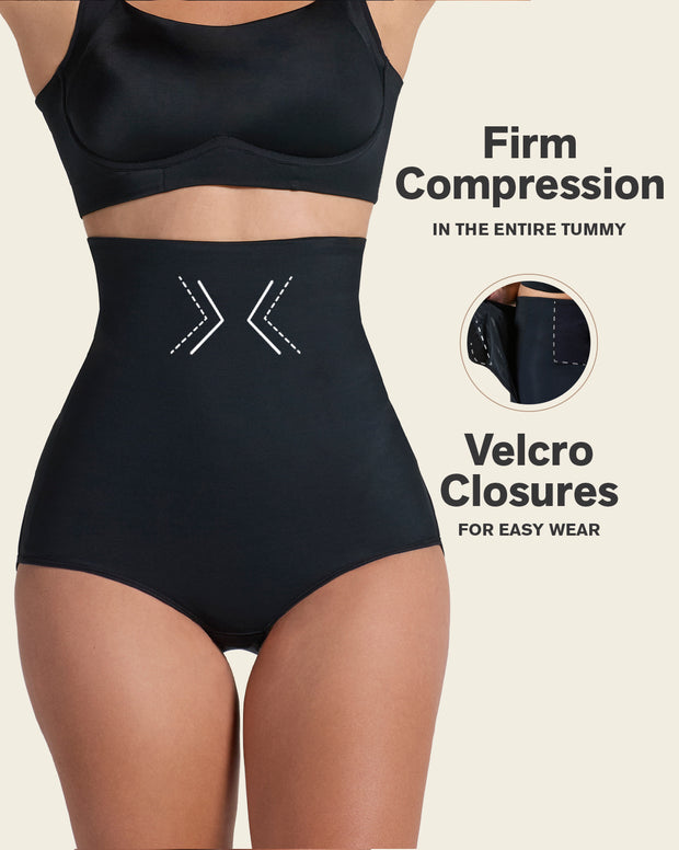 High-waisted firm compression postpartum panty with adjustable belly wrap