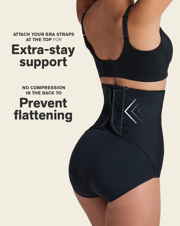 High-waisted firm compression postpartum panty with adjustable belly wrap