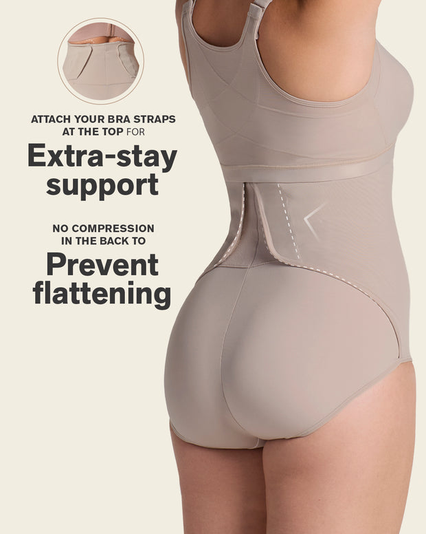 High-waisted firm compression postpartum panty with adjustable belly wrap