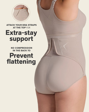 High-waisted firm compression postpartum panty with adjustable belly wrap#color_802-nude