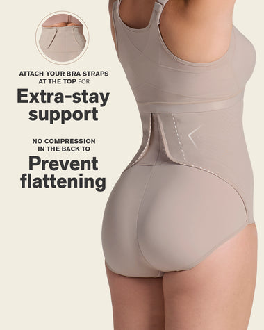 High-waisted firm compression postpartum panty with adjustable belly wrap#color_802-nude