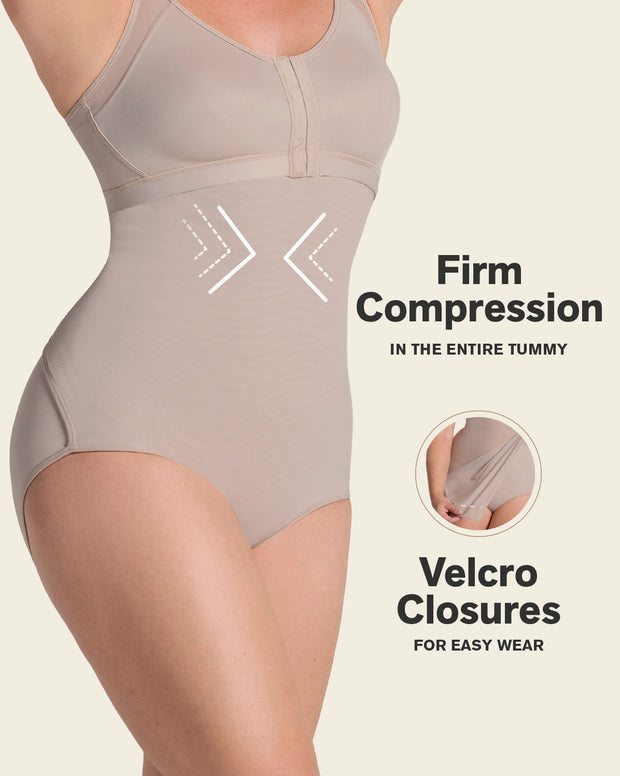 High-waisted firm compression postpartum panty with adjustable belly wrap