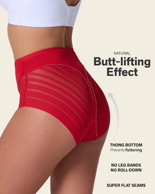 Lace stripe undetectable classic shaper panty#color_323-red