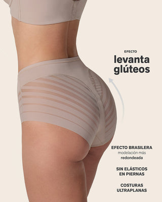Lace stripe undetectable classic shaper panty#color_s01-black-golden-beige-nude