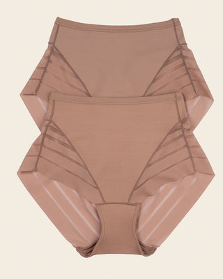 Lace stripe undetectable classic shaper panty#color_857-brown