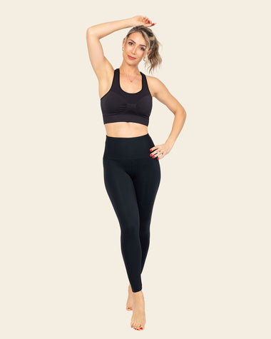 Activewear High Waisted Yoga Pants with Leather Mesh Details - Its