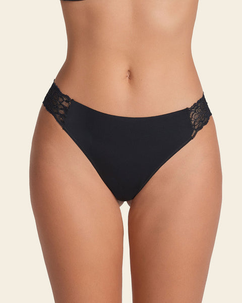 Lace side seamless thong panty#color_700-black