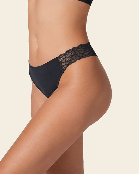 Lace side seamless thong panty#color_700-black