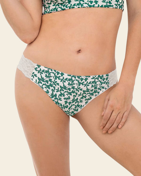 Lace Side Seamless Thong Panty#color_b24-green-florals