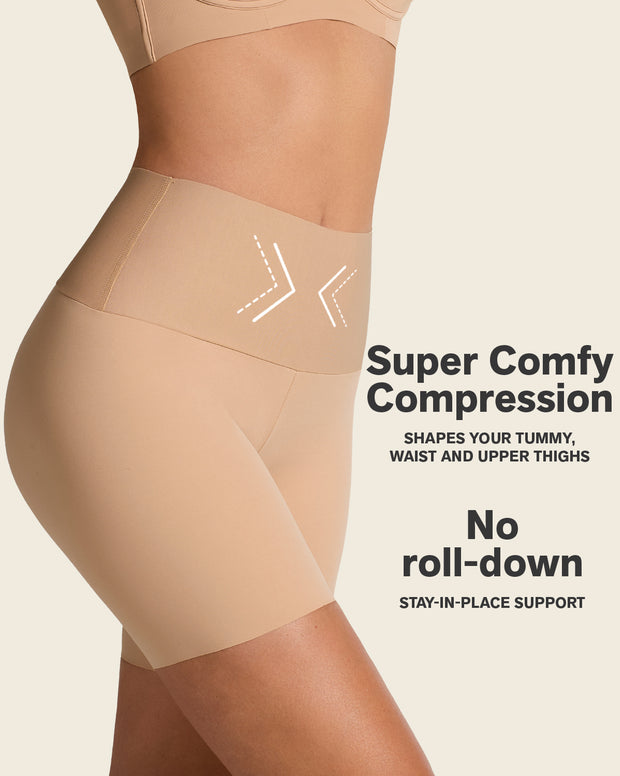 Stay-in-place seamless slip short