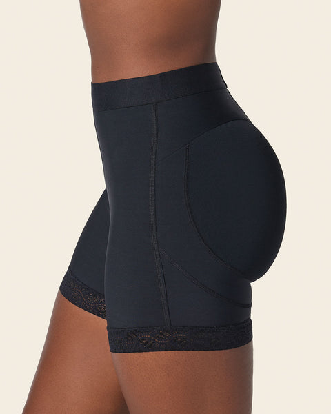 Mid-rise sculpting butt lifter shaper short#color_700-black