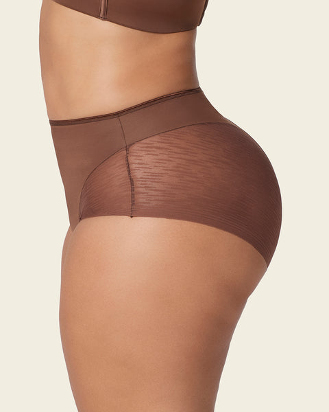 High-Waisted Sheer Lace Shaper Panty#color_875-dark-brown