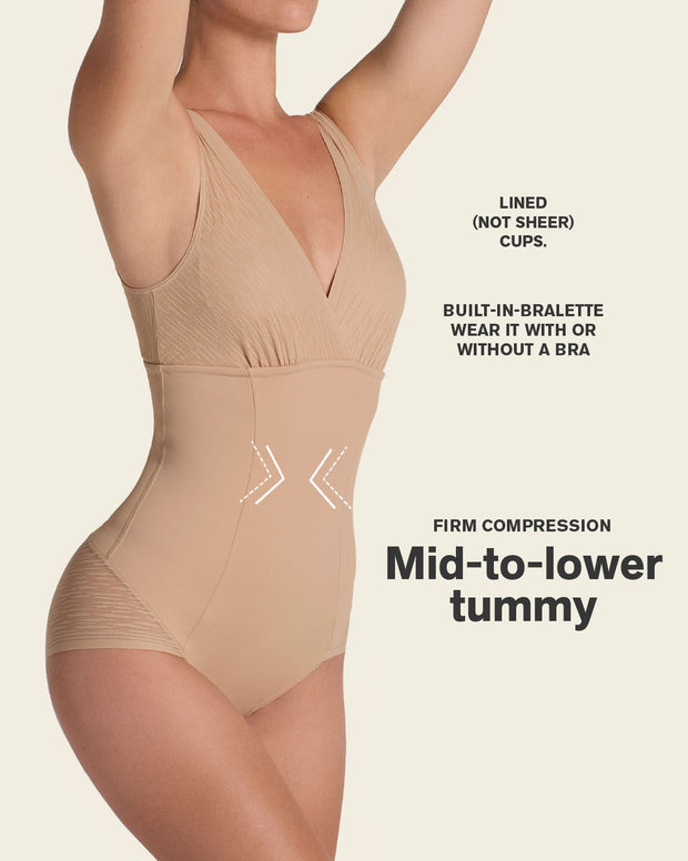 Sheer stripe detail sculpting bodysuit