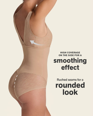 Sheer stripe detail sculpting bodysuit#color_801-golden-beige