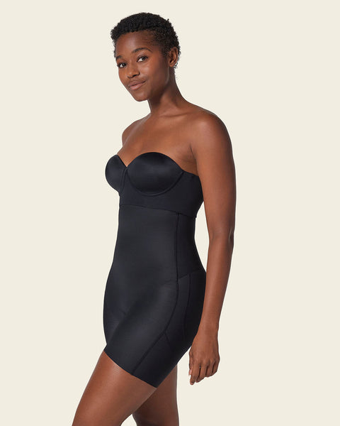 Strapless sculpting step-in body shaper with short bottom#color_700-black