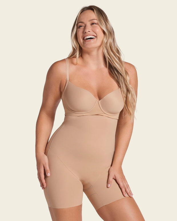 Strapless sculpting step-in body shaper with short bottom